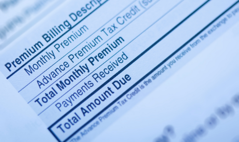 Close up shot of a health insurance premium payment